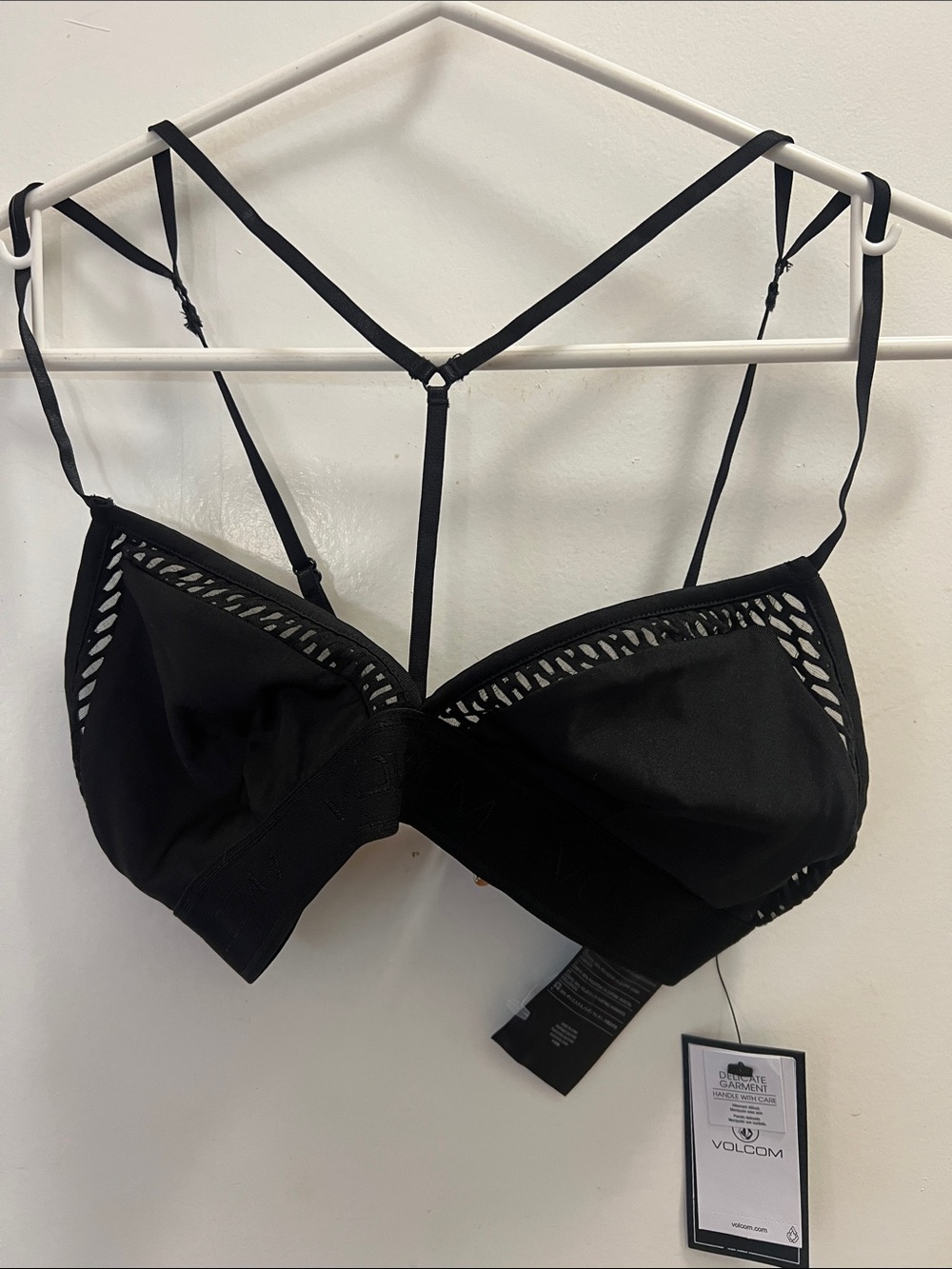 Volcom Black Strappy Cutout Bralette with T-Back